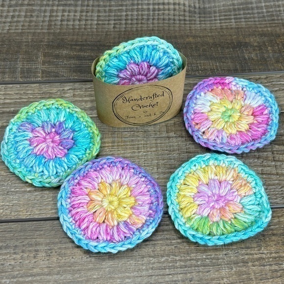 Hand Crafted Other - Handcrafted Crochet Scrubbies Face Round Makeup Remover Set Cotton Yarn